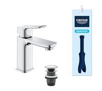 GROHE Dice Mitigeur de Lavabo de Salle de bains, Taille S (Corps Lisse, Bonde Clic-Clac, Eau froide au centre, Économie d’Énergie et d’Eau, Débit Réduit, QuickTool Inclus), Chrome, 1018600000