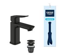 GROHE Dice Mitigeur de Lavabo de Salle de bains, Taille S (Corps Lisse, Bonde Clic-Clac, Eau froide au centre, Économie d’Énergie et d’Eau, Débit Réduit, QuickTool Inclus), Noir Mat, 1018602430