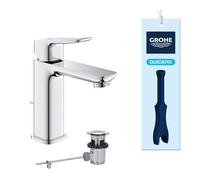 GROHE Dice Mitigeur monocommande Lavabo Taille M (Robinet pour Lavabo de Salle de bain, Avec Tirette et garniture de vidage, facile à installer avec QuickTool inclus), Chrome, 1018320000