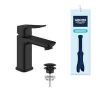 GROHE Dice Mitigeur monocommande Lavabo Taille S (Robinet pour Lavabo de Salle de bain, Avec bonde clic clac, facile à installer avec QuickTool inclus, Economie d'eau), Noir Mat, 1018612430