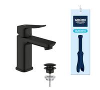 GROHE Dice Mitigeur monocommande Lavabo Taille S (Robinet pour Lavabo de Salle de bain, Avec bonde clic clac, facile à installer avec QuickTool inclus, Economie d'eau), Noir Mat, 1018572430