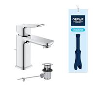 GROHE Dice Mitigeur monocommande Lavabo Taille S (Robinet pour Lavabo de Salle de bain, Avec Tirette et garniture de vidage, avec QuickTool inclus, Economie d'eau), Chrome, 1018560000