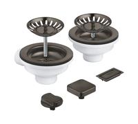 GROHE ensemble bonde à panier pop-up - pour 2 éviers - combinaison de trop-plein - hard graphite brossé (gris foncé mat) 40998AL0
