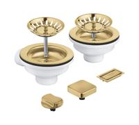 GROHE ensemble bonde à panier pop-up - pour 2 éviers - combinaison trop-plein - élément de recouvrement de trop-plein - capuchon de recouvrement rond et carré - cool sunrise brossé (or mat) 40998GN0