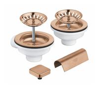 GROHE ensemble bonde panier à clapet pop-up - pour 2 éviers - combinaison trop-plein - élément de recouvrement de trop-plein - capuchon de recouvrement carré - warm sunset brossé (bronze mat) 40999DL0