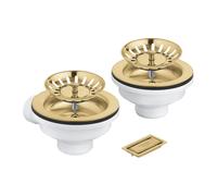 GROHE ensemble de bonde à panier à commande par pression pour vidage - pour 2 éviers - combinaison de trop-plein - élément de recouvrement de trop-plein - Cool Sunrise brossé (or mat) 40997GN0