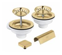 GROHE ensemble de bonde à panier avec commande de vidage - pour 2 éviers - combinaison de trop-plein - élément de recouvrement de trop-plein - bouchon de vidage carré - cool sunrise brossé (or mat) 40