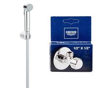 GROHE Ensemble de douche 1 jet avec support mural Tempesta-F Trigger Spray 30 27513001 & Technique de Sécurité- Raccord Mural à Clapet d'Angle 1/2 Pouce, Sortie 1/2 Pouce