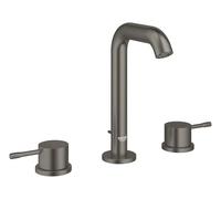 GROHE Essence 20296AL1 Mitigeur lavabo 3 trous avec bonde pop-up (montage sur bec, taille M 193 mm, levier en métal à double poignée, disque céramique, aérateur économiseur d'eau 5,7 l/min), graphite