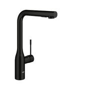 GROHE Essence 302702430 Robinet de cuisine extractible (bec haut L, double jet laminaire et jet, rotation à 360°, cartouche céramique 28 mm, protégé contre le refoulement, queues 3/8"), noir mat