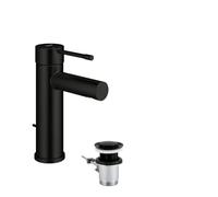 GROHE Essence 328982431 Mitigeur de lavabo avec bonde de vidage pop-up (S-Size 208 mm, levier en métal, cartouche céramique 28 mm, économie d'eau, queues 3/8"), noir mat