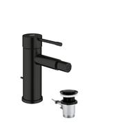 GROHE Essence Mitigeur de Bidet avec Ensemble de Vidage à Tirette (Levier Métallique, Cartouche Céramique 28 mm, Mousseur à Rotule, Flexibles 3/8 Pouce), Noir Mat, 329352431