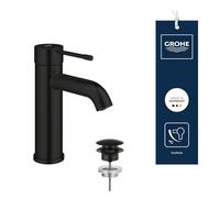 GROHE Essence Mitigeur de Lavabo Monocommande avec Bonde Push-Open, Taille S (208 mm, Levier Métal, Cartouche Céramique 28 mm, Économie d’Eau et d’Énergie, Flexibles 3/8"), Noir Mat, 237972431