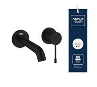 GROHE Essence Mitigeur de Lavabo Mural 2 Trous (Levier Métal, Mousseur Économiseur d’Eau 5,7 l/min, Entraxe 110 mm, Saillie 183 mm, Corps Encastré Non Inclus), Noir Mat, 194082431