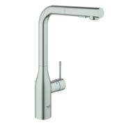 GROHE Essence Mitigeur monocommandé pour évier, saillie 204mm, bec haut, extractible, douchette Dual, orientable, 30504DC0, Couleur: acier super