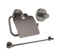 GROHE Essentials ensemble d’accessoires 3 pièces avec porte-serviettes, patère et porte-rouleau de papier toilette avec couvercle brushed hard graphite sw98977/sw99001/sw99016/