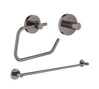 GROHE Essentials ensemble d’accessoires 3 pièces avec porte-serviettes, patère et porte-rouleau de papier toilette sans couvercle hard graphite sw98976/sw99000/sw99024/