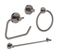 GROHE Essentials ensemble d’accessoires 4 pièces avec anneau porte-serviette, porte-serviette, patère et porte-rouleau de papier toilette sans couvercle hard graphite sw98944/sw98976/sw99000/sw99024/