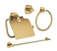 GROHE Essentials ensemble d’accessoires 4 pièces avec anneau porte-serviette, porte-serviettes, patère porte-serviette et porte-rouleau de toilette avec couvercle cool sunrise sw98948/sw98980/sw99004/