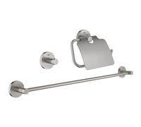 GROHE Essentials Ensemble d’accessoires de WC 3 pièces avec porte-balai de WC, patère et porte-rouleau de papier toilette avec couvercle supersteel 40775dc1