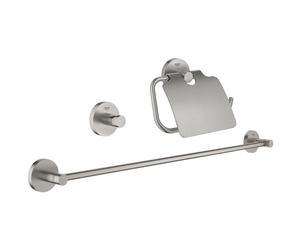 GROHE Essentials Ensemble d’accessoires de WC 3 pièces avec porte-balai de WC, patère et porte-rouleau de papier toilette avec couvercle supersteel 40775dc1