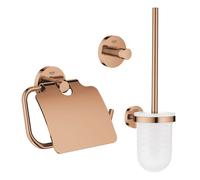 GROHE Essentials Ensemble d’accessoires pour toilettes 3 pièces avec porte-balai de toilettes, patère porte-serviette et porte-rouleau de papier toilette avec couvercle warm sunset sw99002/sw99018/sw9
