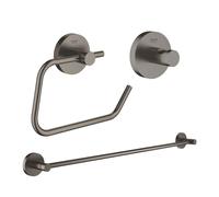 GROHE Essentials ensemble d'accessoires 3 pièces avec porte-serviettes, patère et porte-rouleau de papier toilette sans couvercle graphite brossé dur sw98977/sw99001/sw99025/