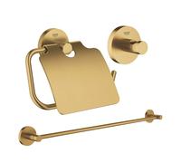 GROHE Essentials ensemble d'accessoires 3 pièces avec porte-serviettes, patère et porte-rouleau de papier toilette avec clapet Brushed cool sunrise sw98979/sw99003/sw99021/