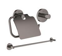 GROHE Essentials ensemble d'accessoires 3 pièces avec porte-serviettes, patère et porte-rouleau de papier toilette avec couvercle hard graphite sw98976/sw99000/sw99017/