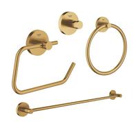 GROHE Essentials ensemble d'accessoires 4 pièces avec anneau porte-serviettes, porte-serviettes, patère porte-serviettes et porte-rouleau de papier toilette sans clapet brushed cool sunrise sw98949/SW