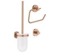 GROHE Essentials Ensemble d'accessoires de toilettes 3 pièces avec porte-balai de toilettes, patère et porte-rouleau de papier toilette sans couvercle brushed warm sunset sw99003/sw99027/sw99043/
