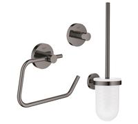 GROHE Essentials Ensemble d'accessoires pour WC 3 pièces avec porte-balai de WC, patère et porte-rouleau de papier toilette sans couvercle Hard graphite sw99000/sw99024/sw99040/