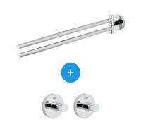 Grohe - Essentials Lot de 2 patères murales fixation invisible + Double barre porte-serviettes métal (40364001 + 40371001)