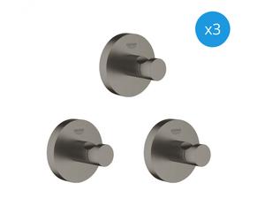 Grohe - Essentials Lot de 3 crochets muraux, Hard Graphite Brossé (40364AL1-TrioEssential)