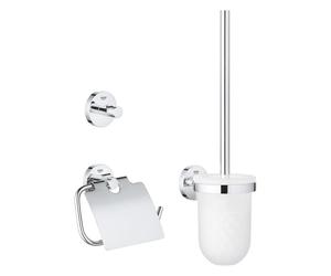 GROHE Essentials Set d'accessoires pour toilettes 3 pièces avec porte-balai de toilettes, patère et porte-rouleau de papier toilette avec clapet chrome 40407001