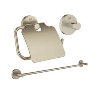 Grohe Essentials Set d'accessoires toilettes en 3 parties avec porte-serviette, crochet, et porte-rouleau avec couvercle Nickel brossé sw98983/sw99007/sw99023/