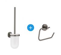 Grohe - Essentials Set d'accessoires WC avec Porte balai WC + Dérouleur de papier mural, Hard Graphite brossé (40374AL1-Essentials)