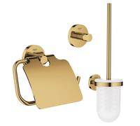 Grohe Essentials Set WC en 3 parties avec porte-brosse WC, crochet, et porte-rouleau avec couvercle cool sunrise (or) sw99004/sw99020/sw99044/