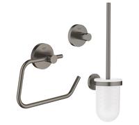 Grohe Essentials Set WC en 3 parties avec porte-brosse WC, crochet, et porte-rouleau sans couvercle Brushed Hard graphite brossé (anthracite) sw99001/sw99025/sw99041/