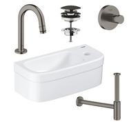 GROHE Euro ensemble lave-mains 37x18cm 1 trou de robinet sans trop-plein robinet courbé brushed hard graphite siphon bonde crochet porte-serviette lave-mains Rectangulaire blanc sw99001/sw197129/sw228