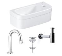 Grohe Euro pack lave-mains - 36,9 x 18 x 12 cm - céramique blanche - robinet courbé chromé - avec siphon Saniclass sw1175/0437366/sw6267/sw197129/