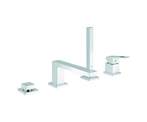 Grohe Eurocube combiné de bain 4 trous à une main, saillie 220mm, avec ensemble de douche, montage sur bord de baignoire, 19897001, Couleur: chrome