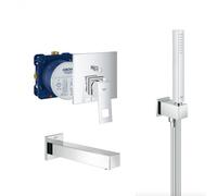 Grohe - Eurocube Set Mitigeur mécanique et corps d'encastrement + Bec bain StarLight + Douchette stick 1 jet, Chrome (24062cube-Bain)