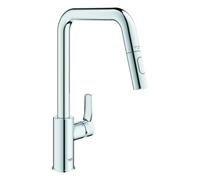 GROHE Eurosmart Mitigeur monocommandé pour évier, saillie 221mm, orientable, douchette Dual extractible, 30619000, Couleur: chrome
