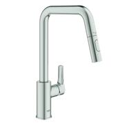 GROHE Eurosmart Mitigeur monocommandé pour évier, saillie 221mm, orientable, douchette Dual extractible, 30619DC0, Couleur: acier super