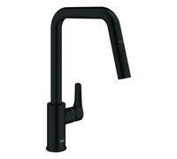 GROHE Eurosmart Mitigeur monocommandé pour évier, saillie 221mm, orientable, douchette Dual extractible, 306192430, Couleur: Noir mat