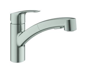 GROHE Eurosmart Mitigeur monocommandé pour évier, saillie 227mm, orientable, douchette Dual extractible, 30305DC1, Couleur: acier super