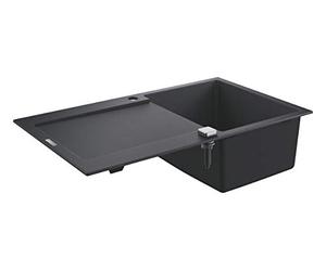 GROHE Evier de cuisine composite avec égouttoir K500, 860 x 500 mm, 1 bac, évier réversible, quartz composite, vidage pratique, siphon et bonde inclus, noir granite, 31644AP0, (Import Allemagne)