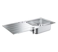 GROHE évier de cuisine K500, acier inoxydable, 1 bac avec égouttoir, 100 x 50 x 18 cm, réversible, avec tirette de vidage, installation rapide, Inox, 31563SD1 (Import Allemagne)