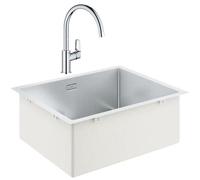GROHE Evier inox 55x45 cm + Mitigeur de cuisine Bauloop col de cygne